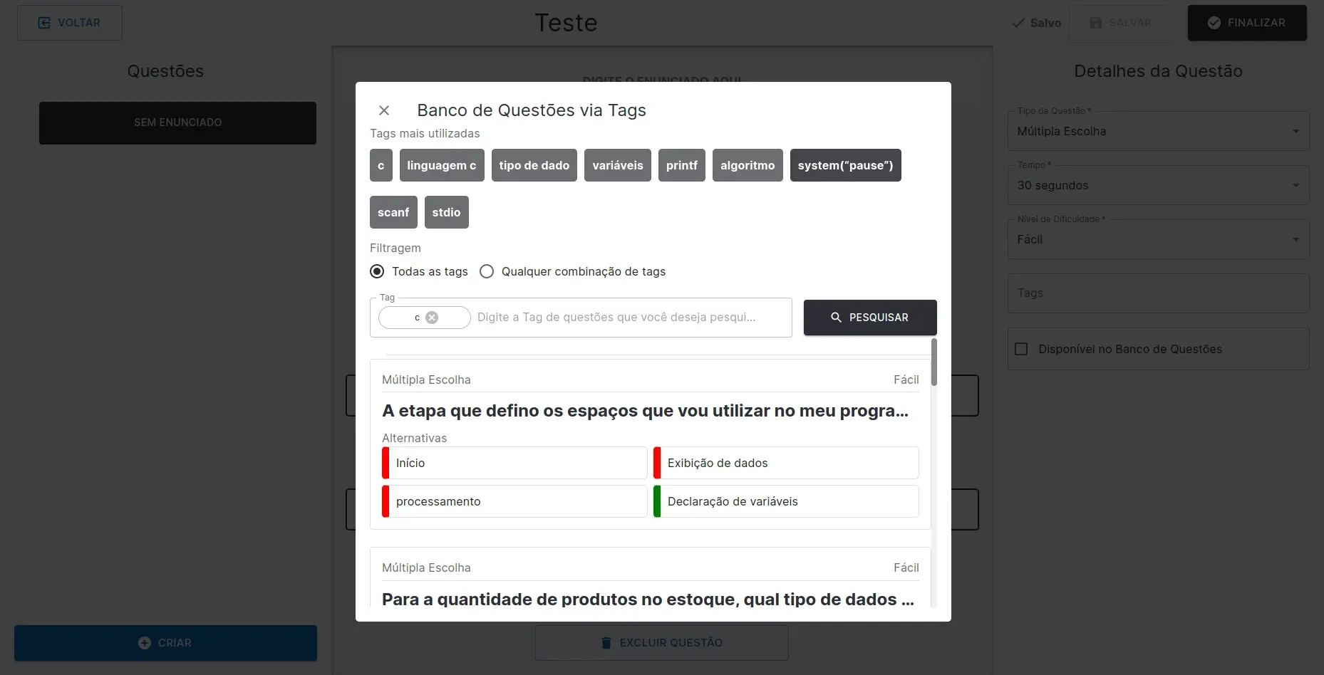 Imagens do Painel de Controle