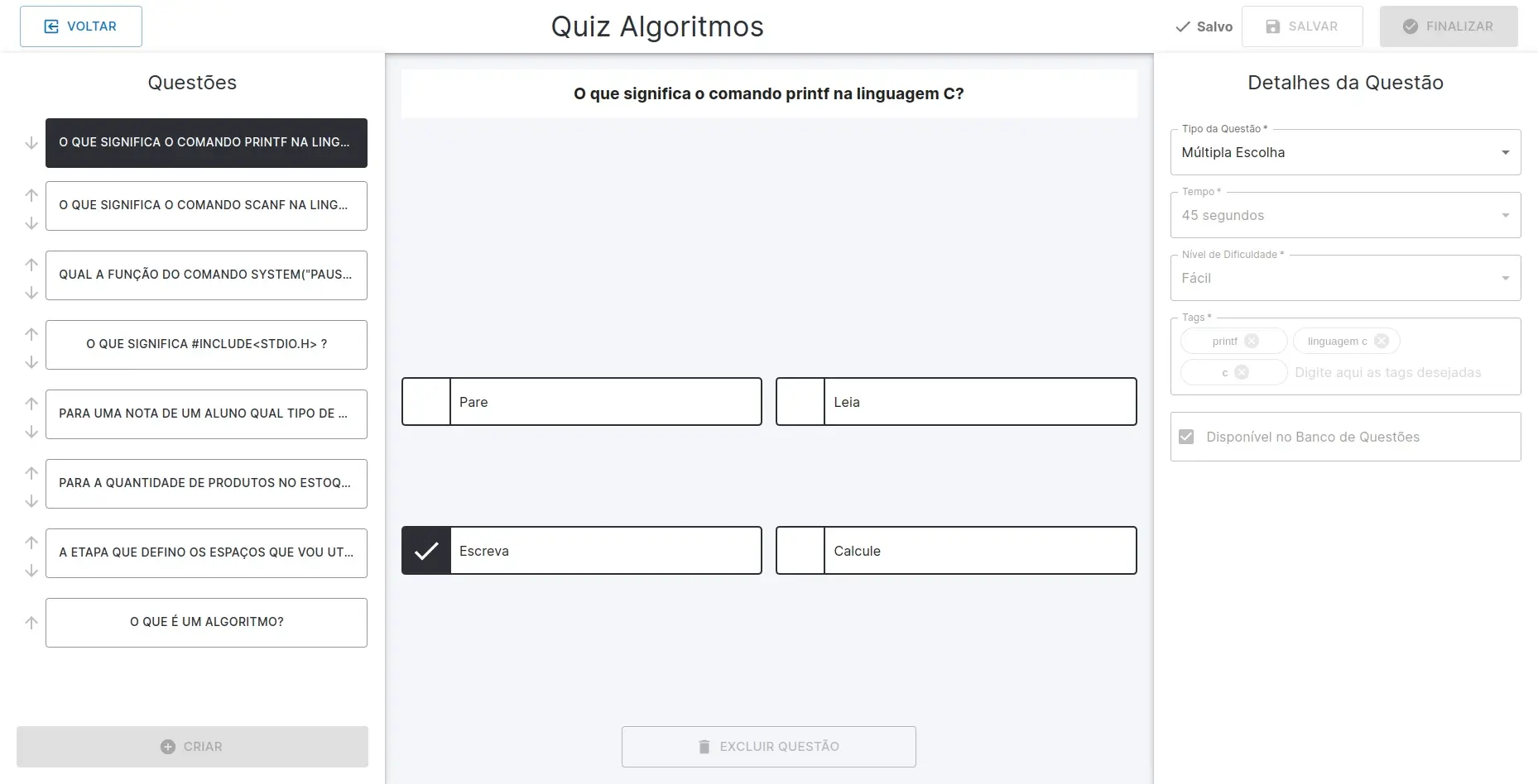 Imagens do Painel de Controle